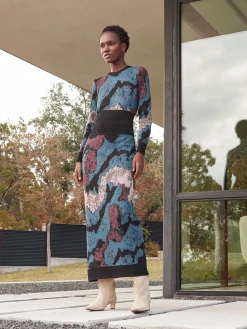 Misook Dresses|Abstract Sheath Jacquard Knit Maxi Dress