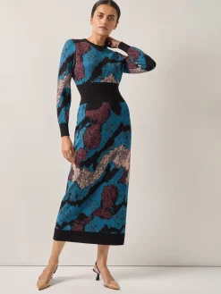 Misook Dresses|Abstract Sheath Jacquard Knit Maxi Dress