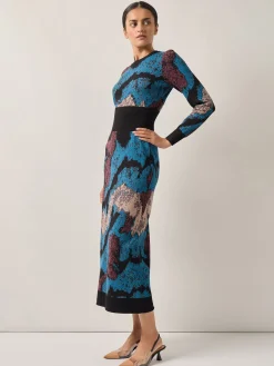 Misook Dresses|Abstract Sheath Jacquard Knit Maxi Dress