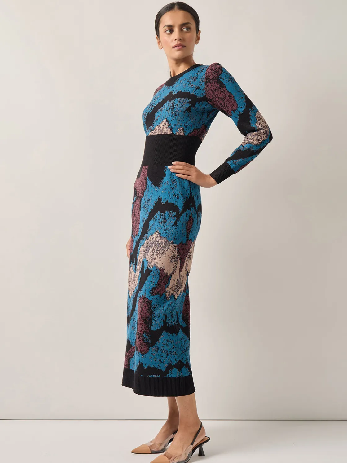Misook Dresses|Abstract Sheath Jacquard Knit Maxi Dress