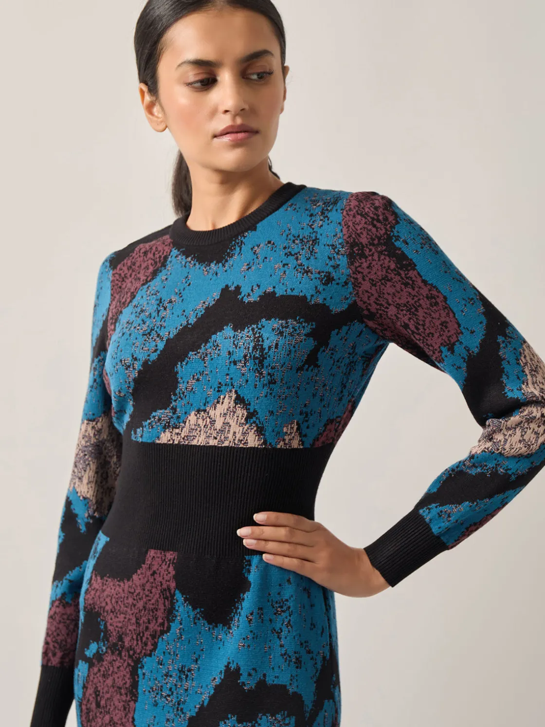 Misook Dresses|Abstract Sheath Jacquard Knit Maxi Dress