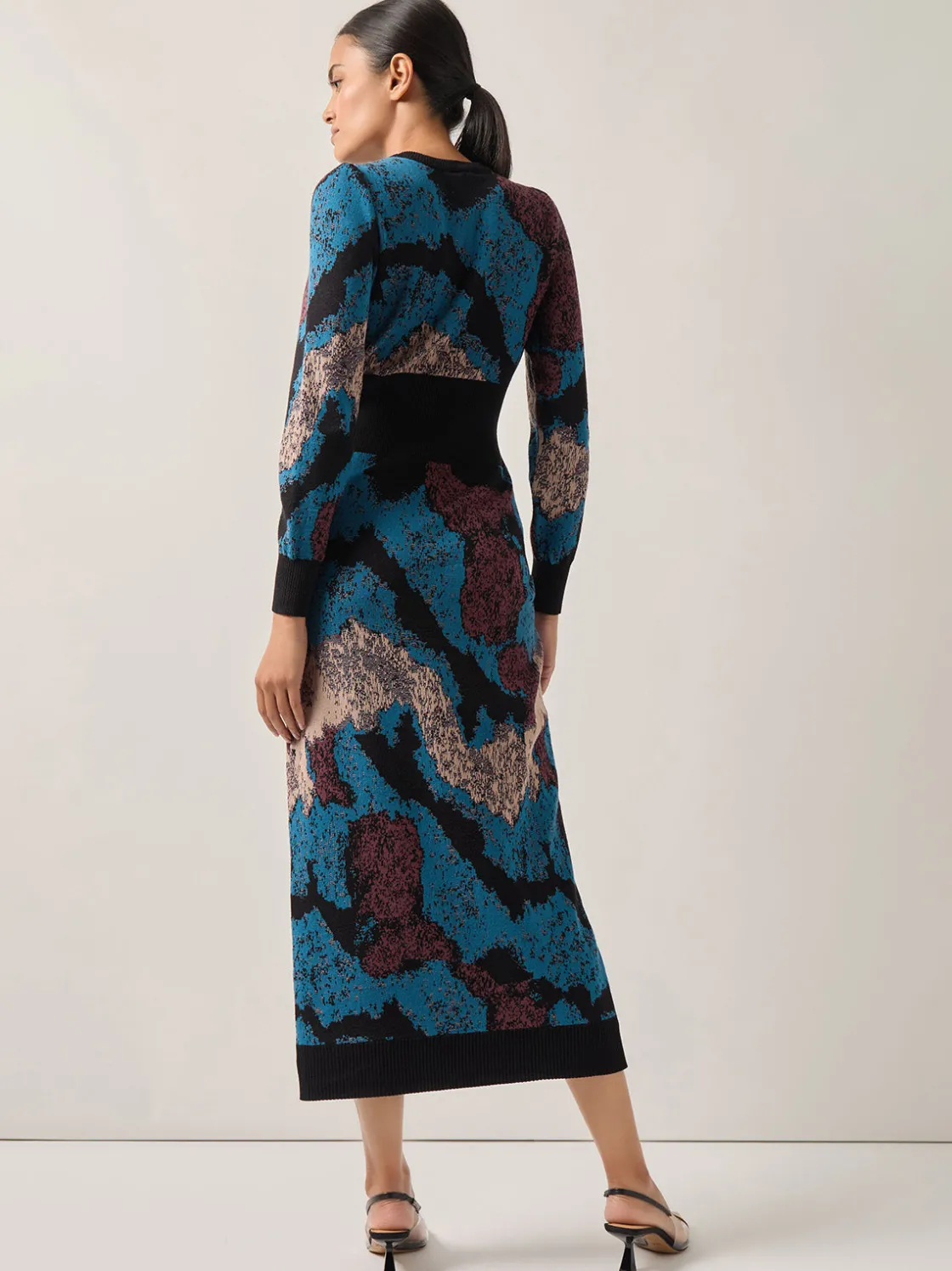 Misook Dresses|Abstract Sheath Jacquard Knit Maxi Dress