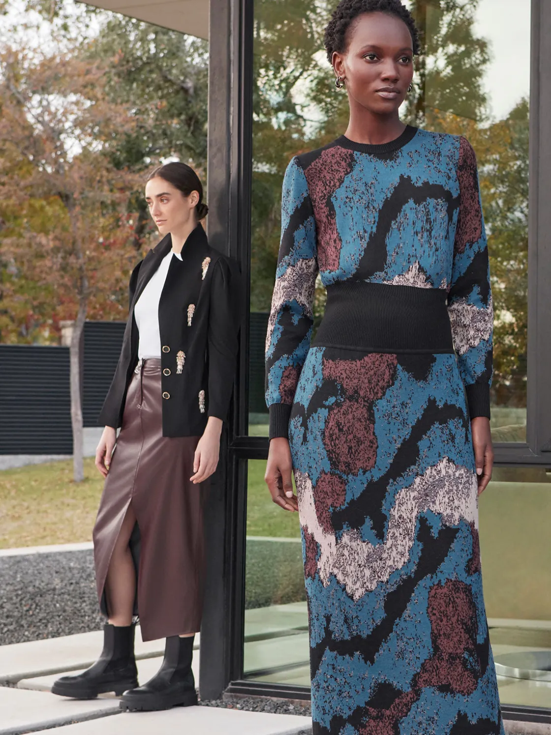 Misook Dresses|Abstract Sheath Jacquard Knit Maxi Dress