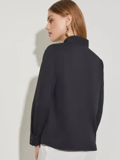 Misook Blouses & Shirts|Tops & Tees|Abstract Stitch Embroidered Button-Front Crepe Blouse