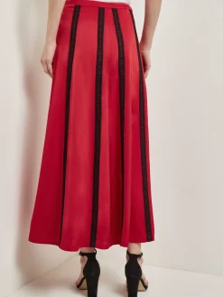 Misook Skirts|A-Line Crepe de Chine Lace Applique Maxi Skirt