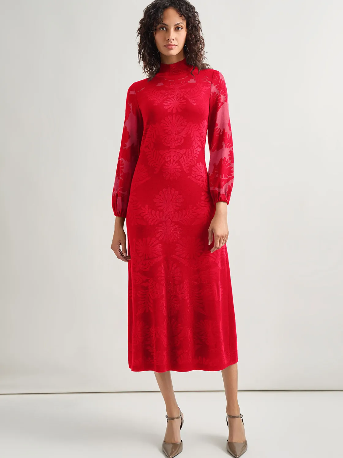 Misook Dresses|A-Line Jacquard Knit Maxi Dress