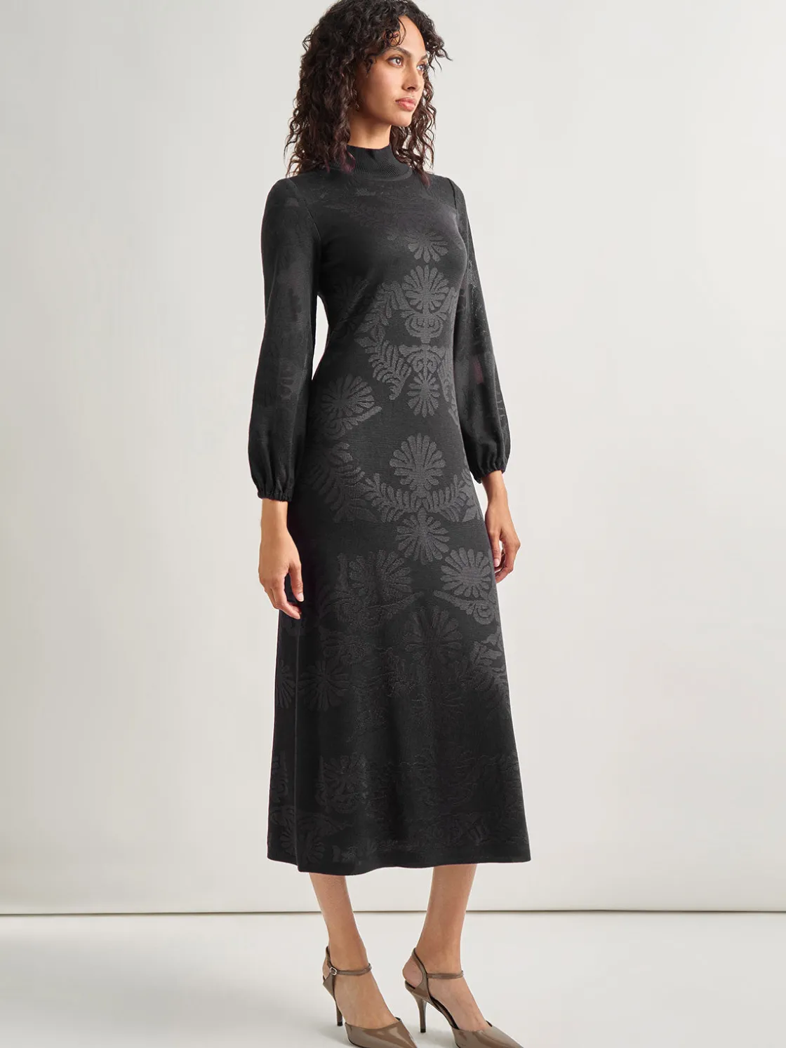 Misook Dresses|A-Line Jacquard Knit Maxi Dress