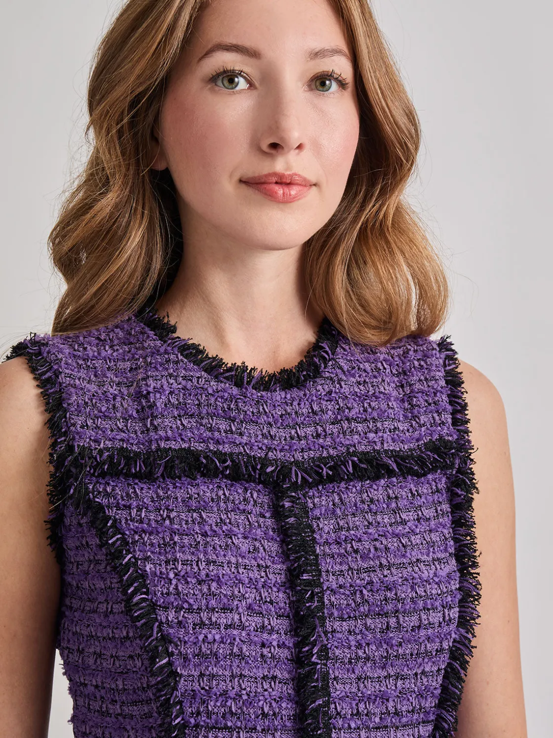 Misook Dresses|A-Line Princess Seam Fringe Trim Knit Dress