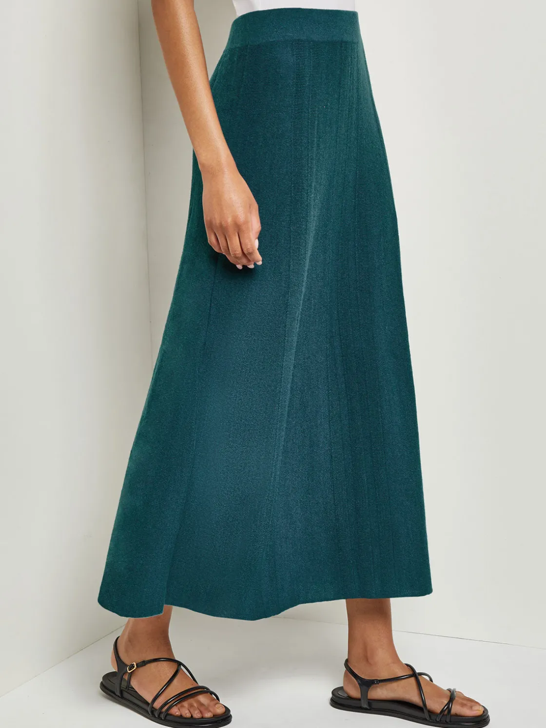 Misook Skirts|A-Line Textural Stripe Cashmere Midi Skirt
