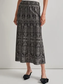 Misook Skirts|A-Line Two-Tone Jacquard Knit Maxi Skirt