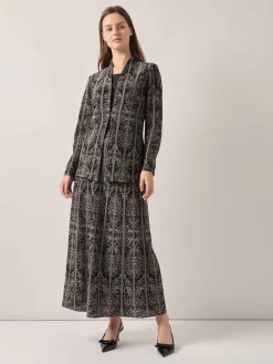 Misook Skirts|A-Line Two-Tone Jacquard Knit Maxi Skirt