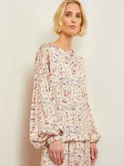Misook Blouses & Shirts|Tops & Tees|Balloon Sleeve Belted Blouse - Floral Print Crepe de Chine