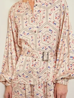 Misook Blouses & Shirts|Tops & Tees|Balloon Sleeve Belted Blouse - Floral Print Crepe de Chine