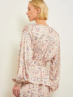 Misook Blouses & Shirts|Tops & Tees|Balloon Sleeve Belted Blouse - Floral Print Crepe de Chine