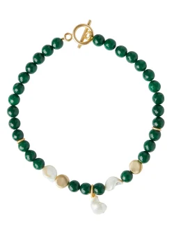 Misook Accessories|Necklaces|Baroque Mother of Pearl and Green Jade Necklace