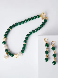 Misook Accessories|Necklaces|Baroque Mother of Pearl and Green Jade Necklace