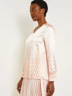 Misook Blouses & Shirts|Tops & Tees|Belted Blouse - Chevron Textured Crepe de Chine
