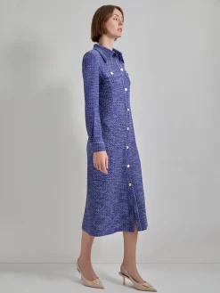 Misook Dresses|Belted Button Front Tweed Knit Midi Dress