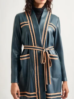 Misook Jackets & Coats|Belted Long Vegan Leather Jacket