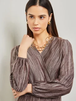 Misook Dresses|Bishop Sleeve Jacquard Knit Maxi Dress