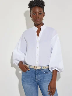 Misook Blouses & Shirts|Tops & Tees|Bishop Sleeve Stretch Cotton Blouse