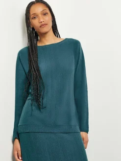 Misook Tops & Tees|Boat Neck Textural Stripe Cashmere Tunic