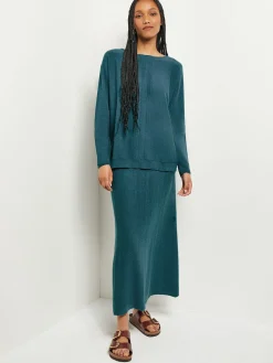 Misook Tops & Tees|Boat Neck Textural Stripe Cashmere Tunic