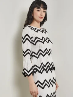 Misook Tops & Tees|Boat Neck Tunic - Contrast Chevron Pointelle Soft Knit