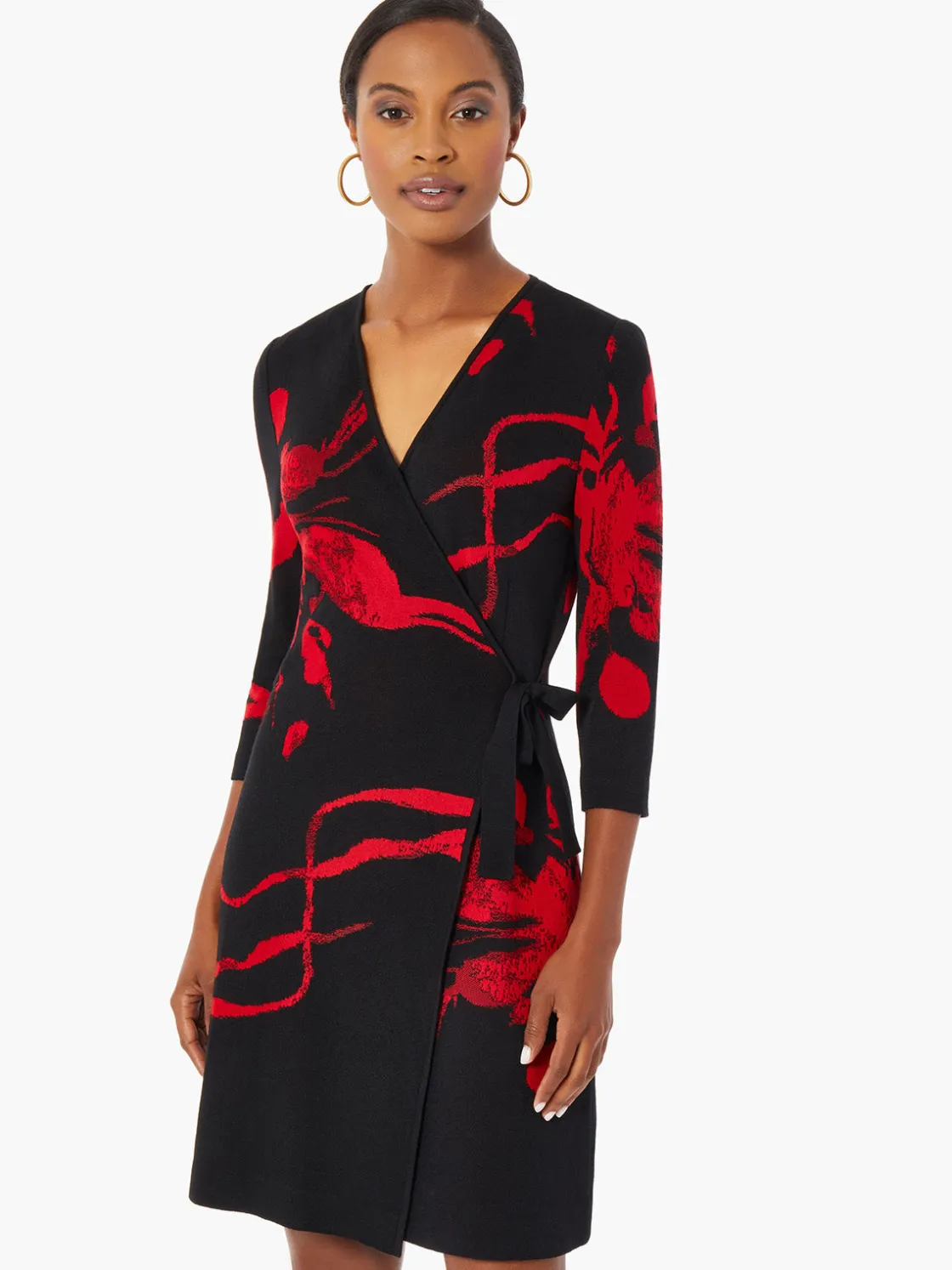 Misook Dresses|Brushstroke Pattern Knit Faux Wrap Dress