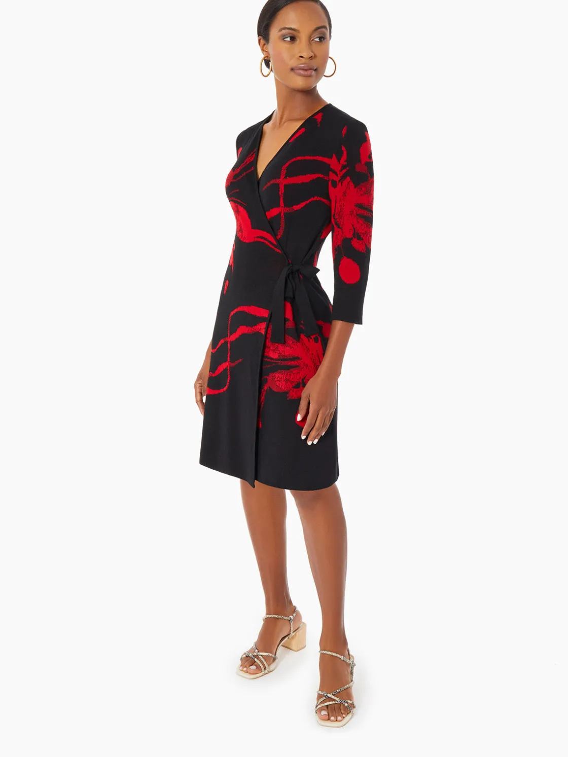 Misook Dresses|Brushstroke Pattern Knit Faux Wrap Dress