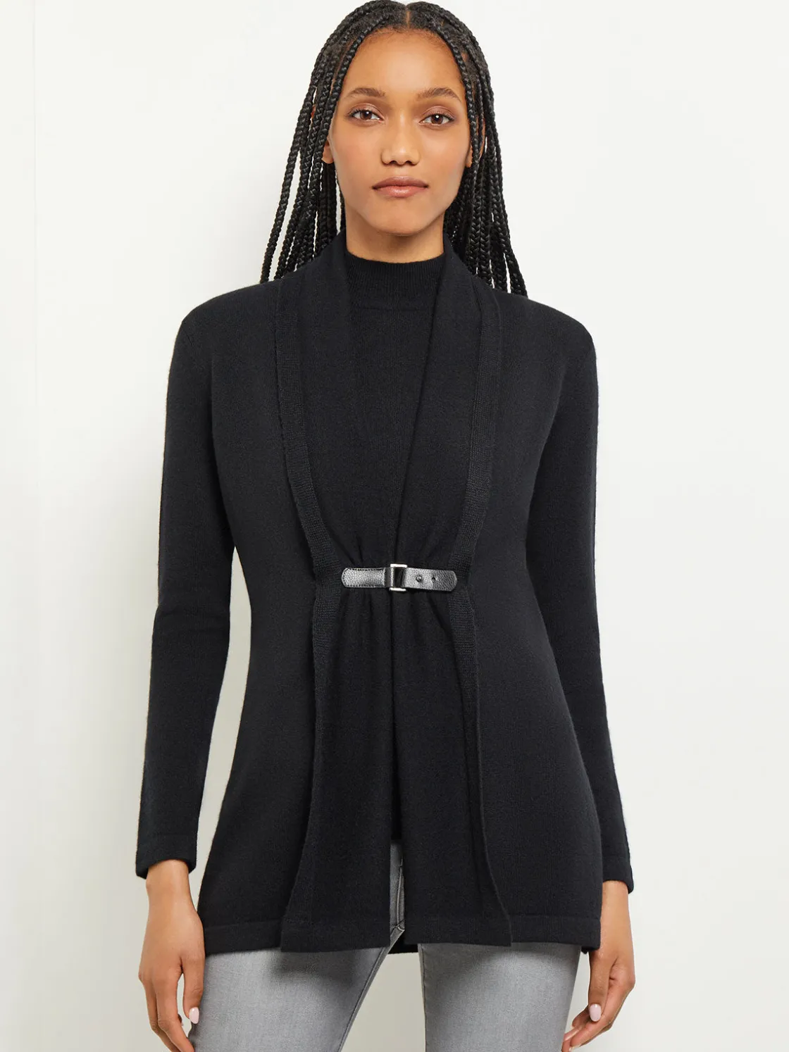 Misook Jackets & Coats|Buckle Detail Shawl Collar Cashmere Cardigan