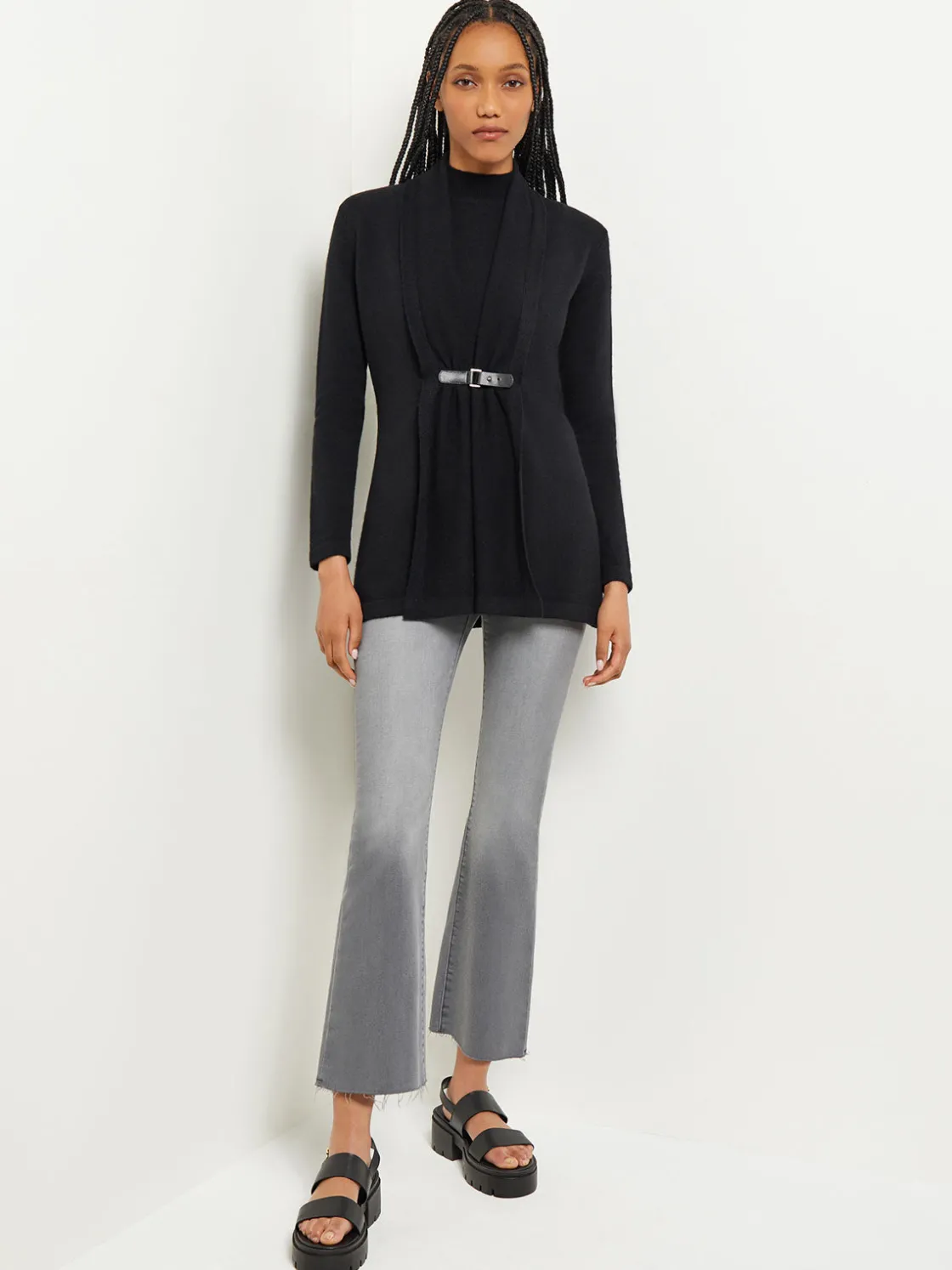 Misook Jackets & Coats|Buckle Detail Shawl Collar Cashmere Cardigan