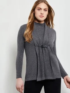 Misook Jackets & Coats|Buckle Detail Shawl Collar Cashmere Cardigan