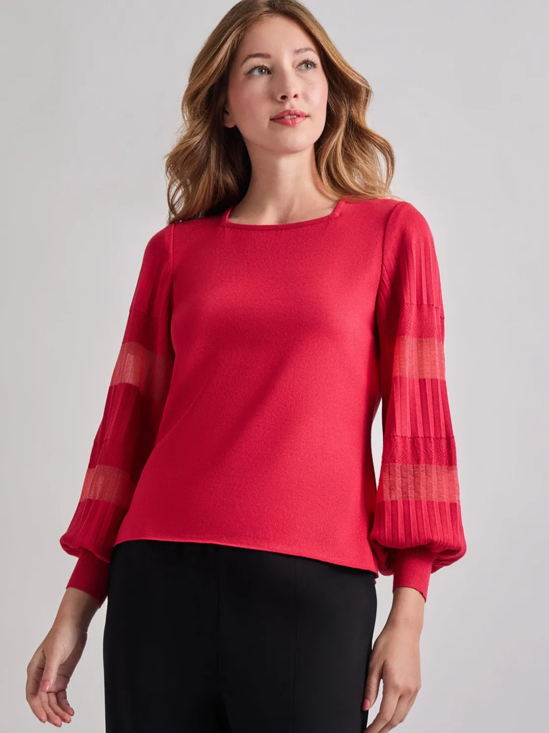 Misook Tops & Tees|Burnout Accent Bishop Sleeve Soft Knit Tunic