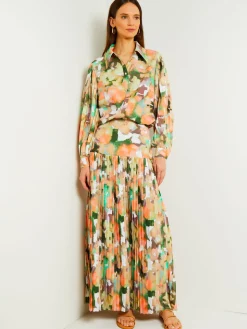 Misook Blouses & Shirts|Tops & Tees|Button Front Blouse - Balloon Sleeve Watercolor Woven