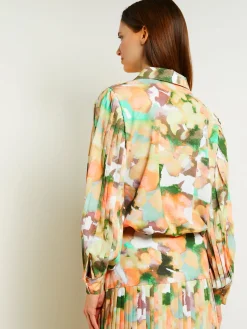 Misook Blouses & Shirts|Tops & Tees|Button Front Blouse - Balloon Sleeve Watercolor Woven