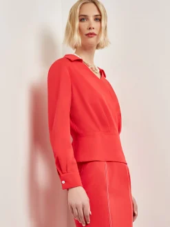 Misook Blouses & Shirts|Tops & Tees|Collared Surplice Neck Blouse - Peplum Woven