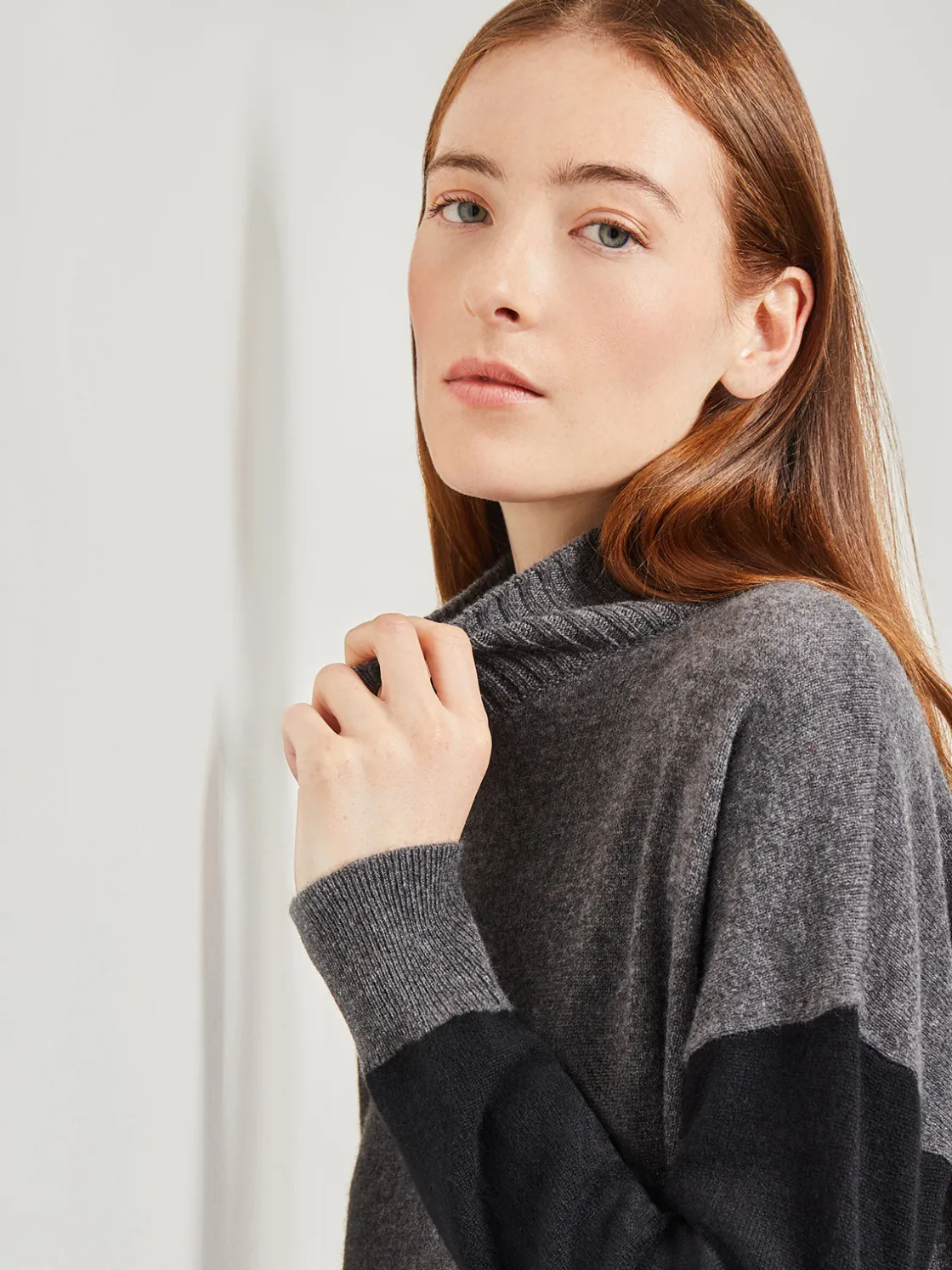 Misook Tops & Tees|Colorblock Cashmere Turtleneck Tunic