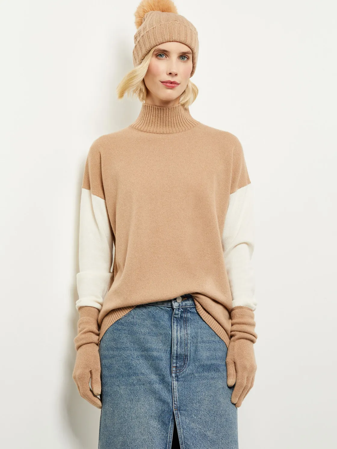 Misook Tops & Tees|Colorblock Cashmere Turtleneck Tunic