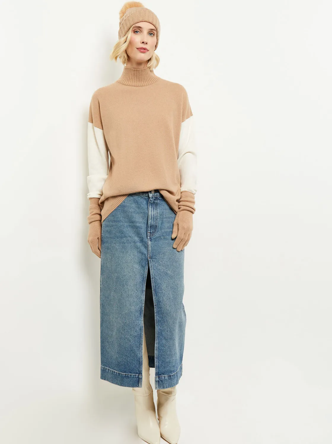 Misook Tops & Tees|Colorblock Cashmere Turtleneck Tunic