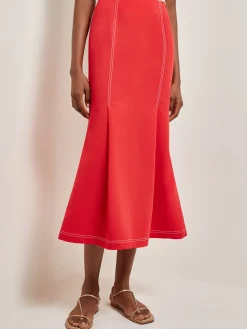 Misook Skirts|Contrast Stitch Midi Trumpet Skirt