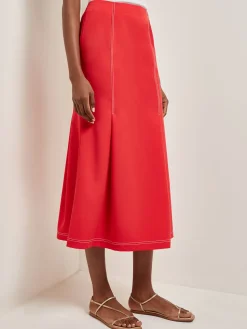 Misook Skirts|Contrast Stitch Midi Trumpet Skirt