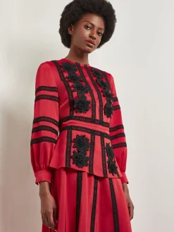 Misook Blouses & Shirts|Tops & Tees|Crepe de Chine Floral Lace Peplum Blouse