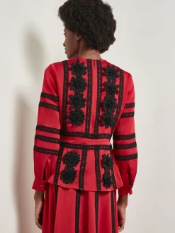 Misook Blouses & Shirts|Tops & Tees|Crepe de Chine Floral Lace Peplum Blouse