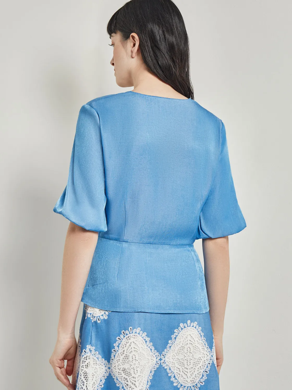 Misook Blouses & Shirts|Tops & Tees|Crossover Peplum Blouse - Puff Sleeve Woven