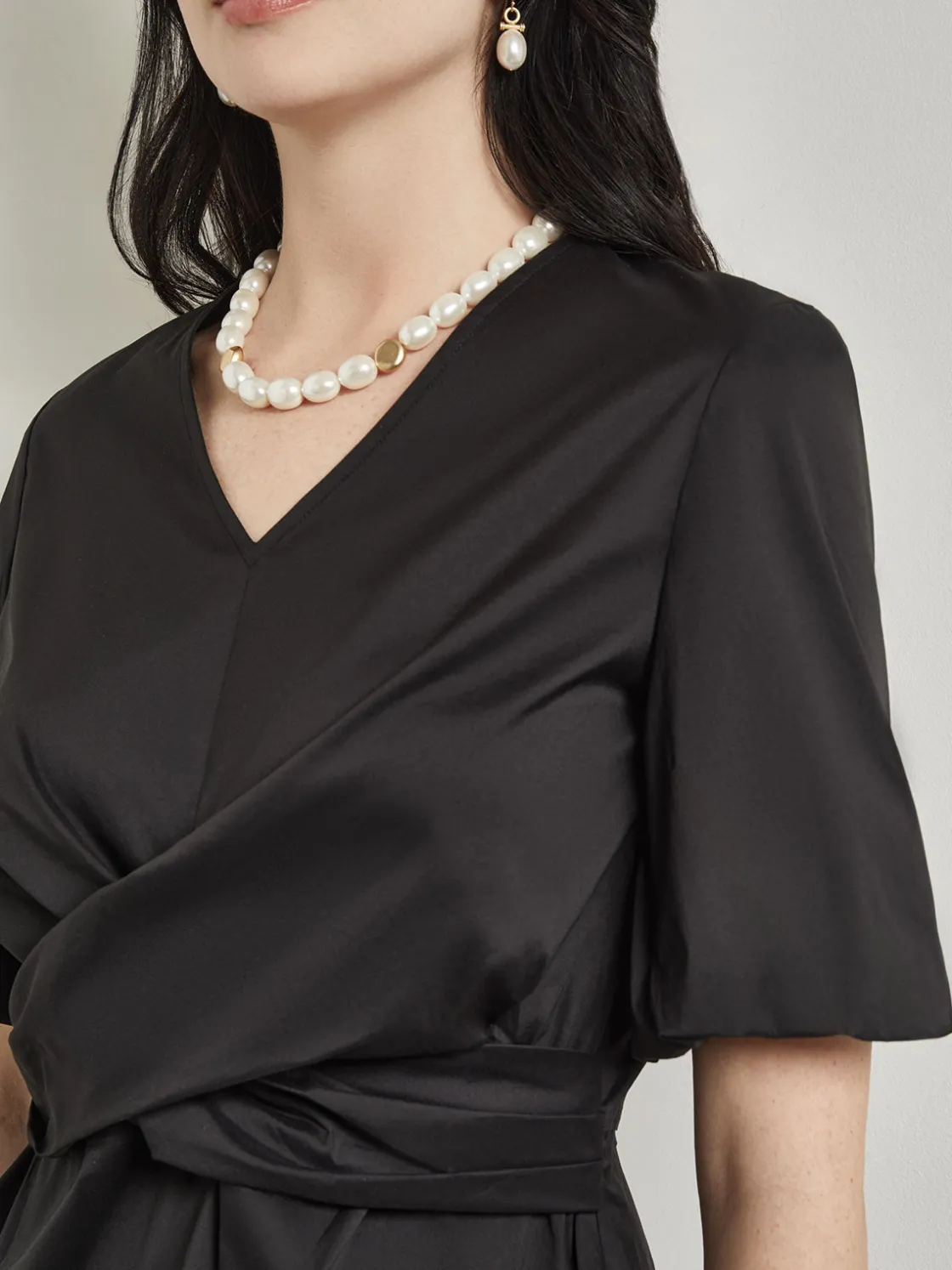 Misook Blouses & Shirts|Tops & Tees|Crossover Peplum Blouse - Puff Sleeve Woven