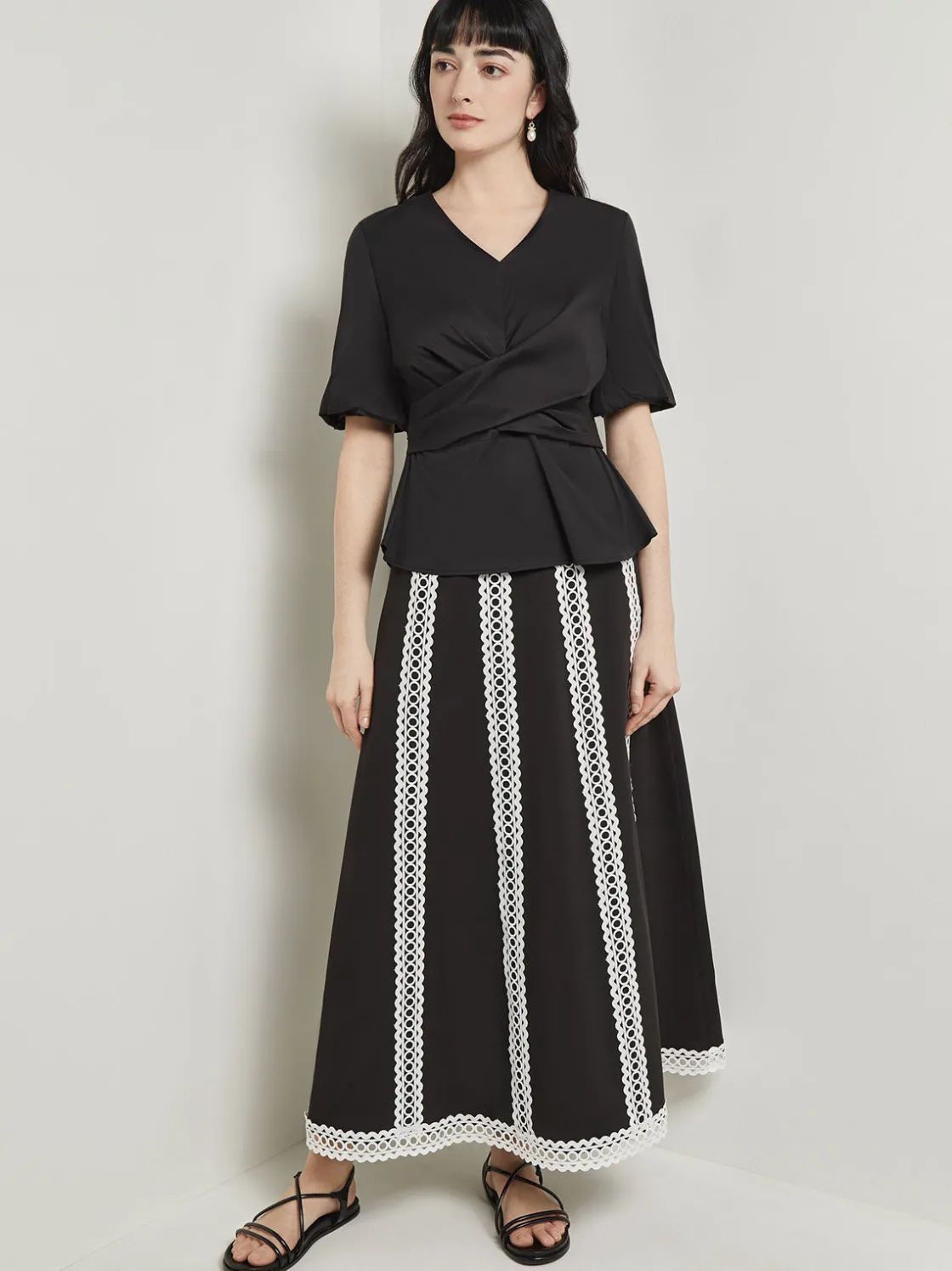 Misook Blouses & Shirts|Tops & Tees|Crossover Peplum Blouse - Puff Sleeve Woven