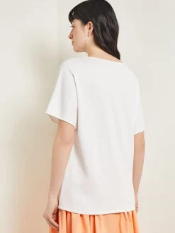 Misook Tops & Tees|Dolman Sleeve Boat Neck Tunic - Cotton Floral Panel Soft Knit