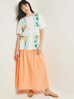 Misook Tops & Tees|Dolman Sleeve Boat Neck Tunic - Cotton Floral Panel Soft Knit