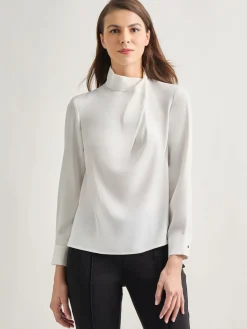 Misook Blouses & Shirts|Tops & Tees|Draped Crepe de Chine Mock Neck Blouse